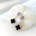 Dream CLOVER 2 MOTIFS  DIAMOND ONYX EARRINGS SILVER