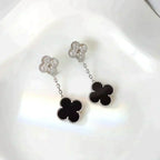 Dream CLOVER 2 MOTIFS  DIAMOND ONYX EARRINGS SILVER