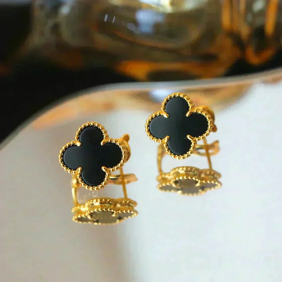 Dream CLOVER MEDIUM 1 MOTIFS  ONYX STUD EARRINGS
