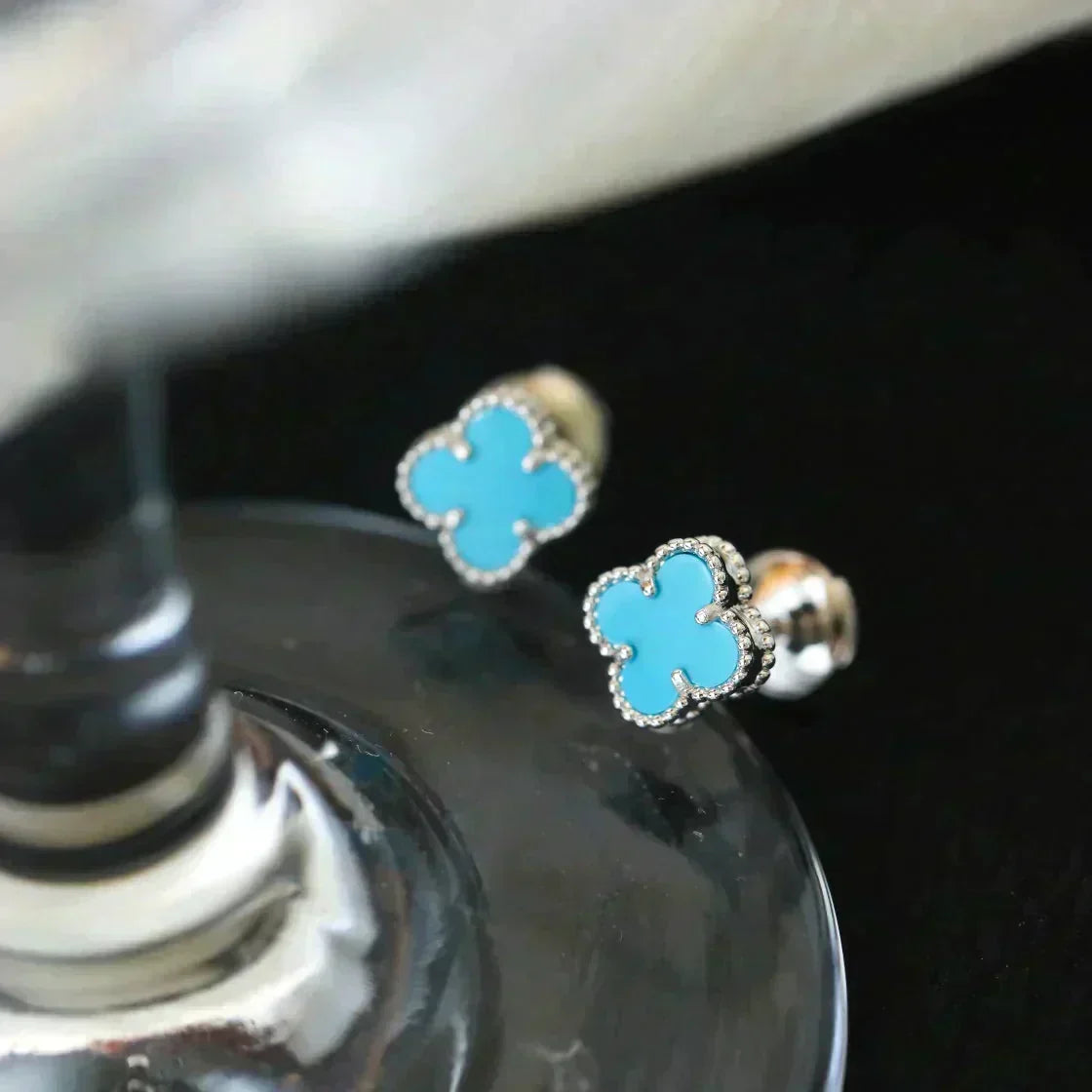 Dream CLOVER MINI 9,5 MM ONYX OHRSTECKER SILBER