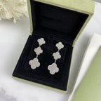 Dream CLOVER 3 MOTIF DIAMOND SILVER DROP EARRINGS