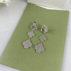 Dream CLOVER 3 MOTIF DIAMOND SILVER DROP EARRINGS