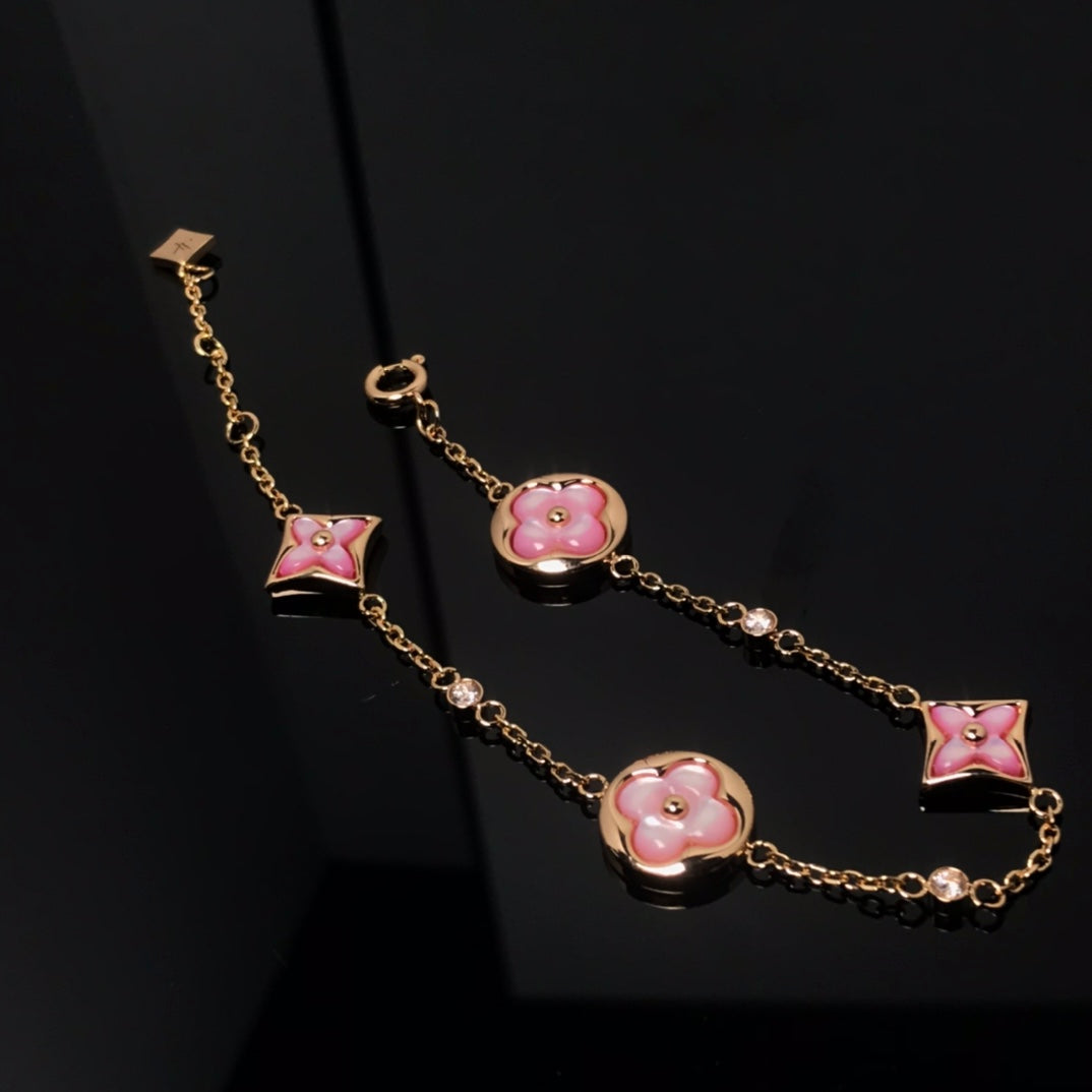 Dream STAR AND SUN 4 MOTIF PINK MOP PINK GOLD BRACELET