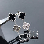 Dream CLOVER 3 MOTIF DIAMOND ONYX SILVER EARRINGS