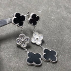 Dream CLOVER 3 MOTIF DIAMOND ONYX SILVER EARRINGS