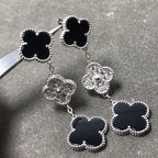 Dream CLOVER 3 MOTIF DIAMOND ONYX SILVER EARRINGS