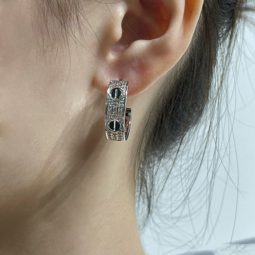 Dream LOVE CERAMIC DIAMOND PAVED SILVER EARRINGS