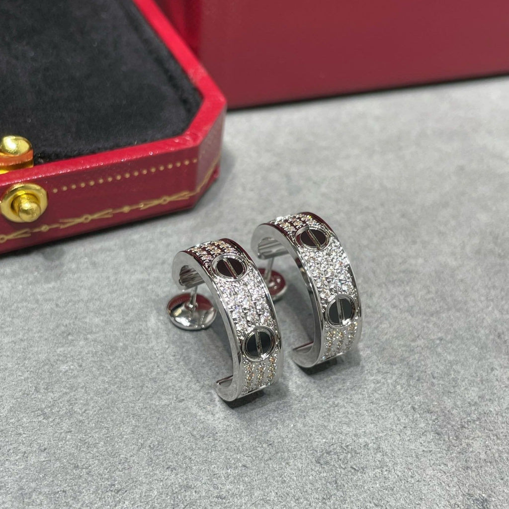 Dream LOVE CERAMIC DIAMOND PAVED SILVER EARRINGS
