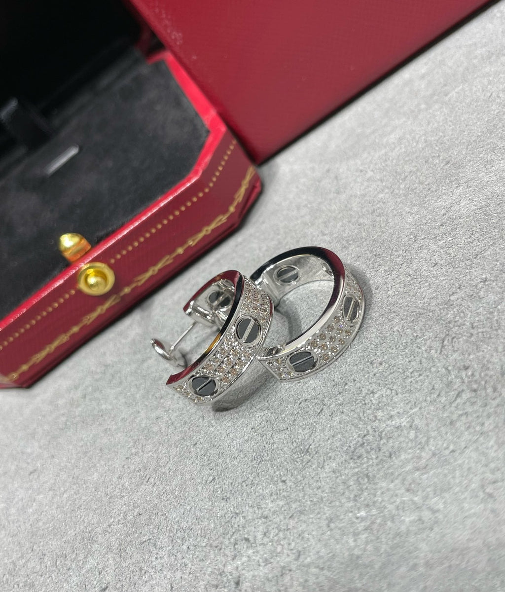 Dream LOVE CERAMIC DIAMOND PAVED SILVER EARRINGS