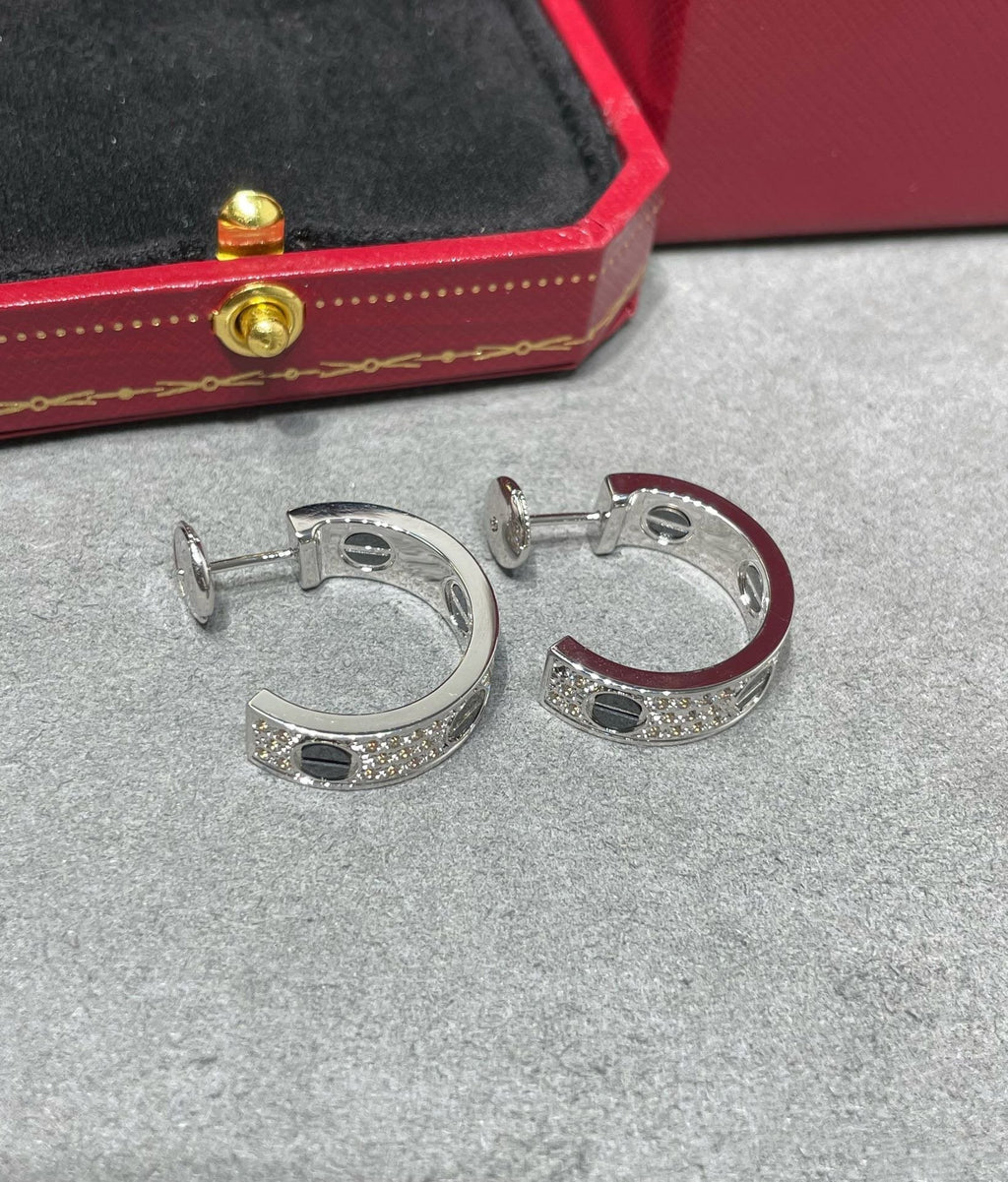 Dream LOVE CERAMIC DIAMOND PAVED SILVER EARRINGS
