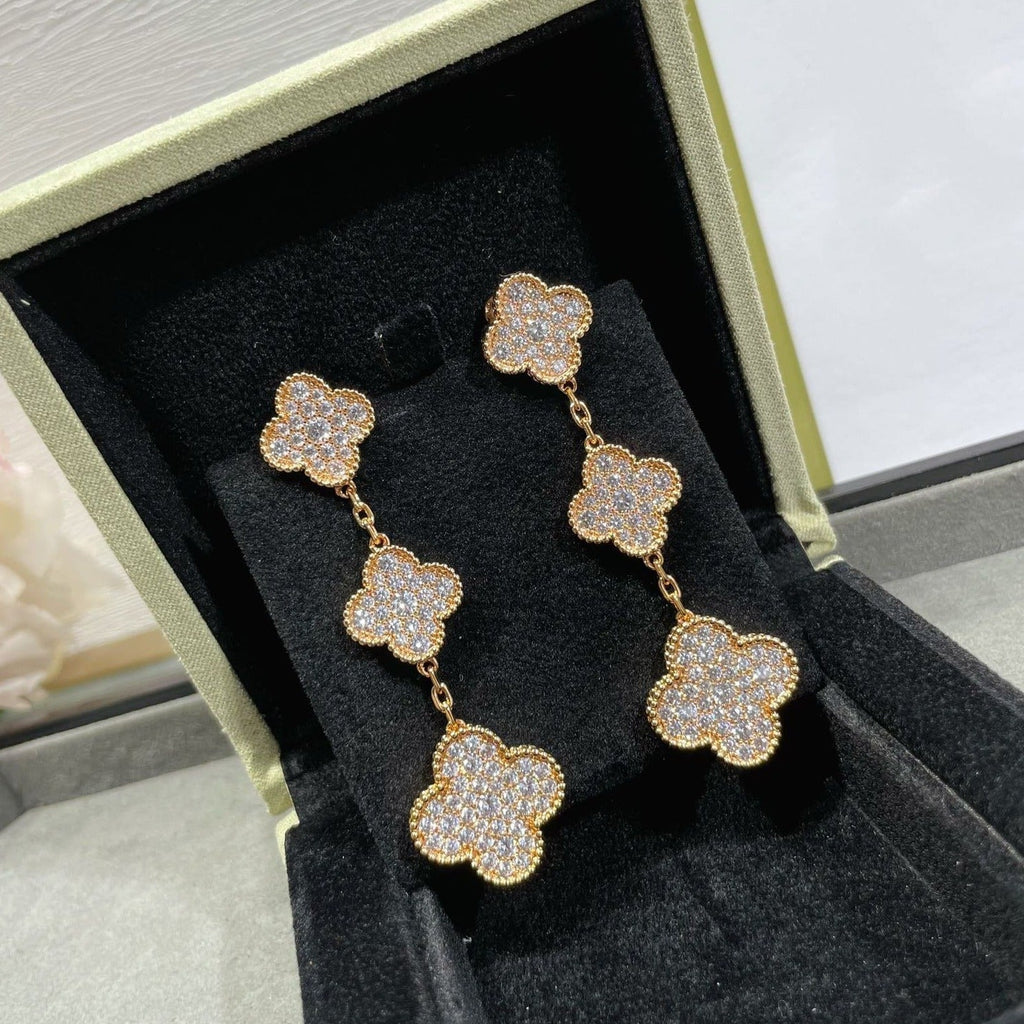 Dream CLOVER 3-Motiv-Ohrringe aus Roségold mit Diamant-Pavé