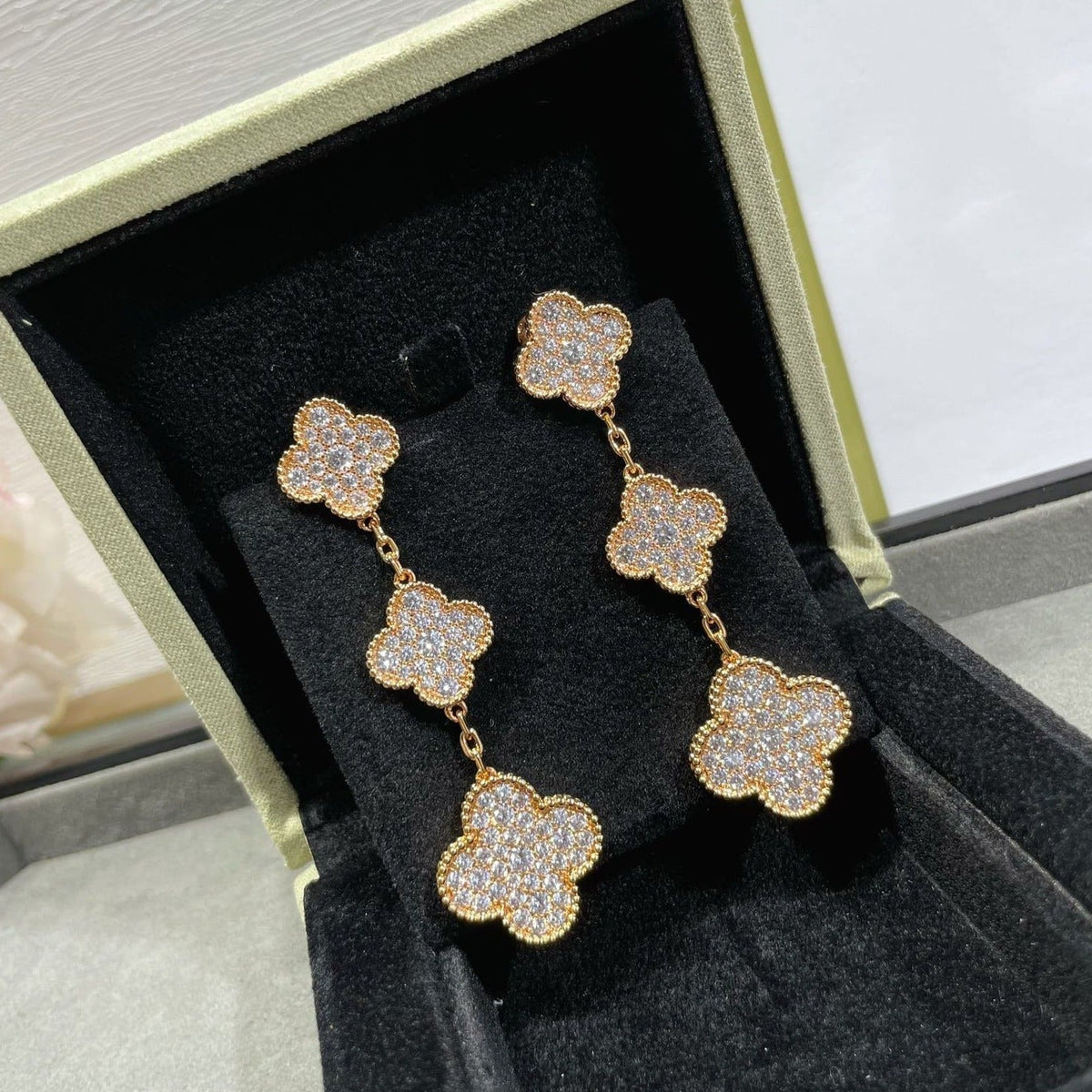 Dream CLOVER 3-Motiv-Ohrringe aus Roségold mit Diamant-Pavé