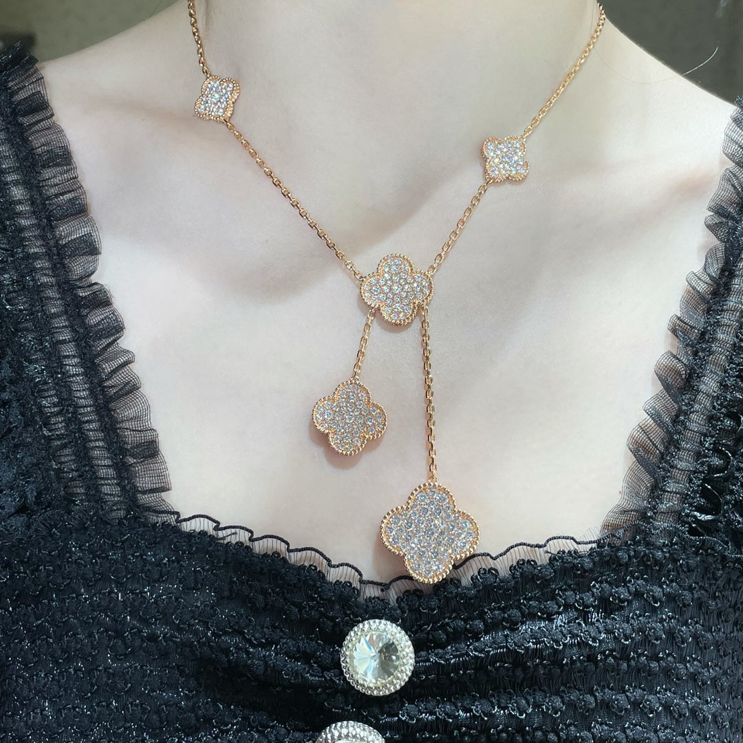 Dream CLOVER 6 MOTIF DIAMOND PAVED NECKLACE