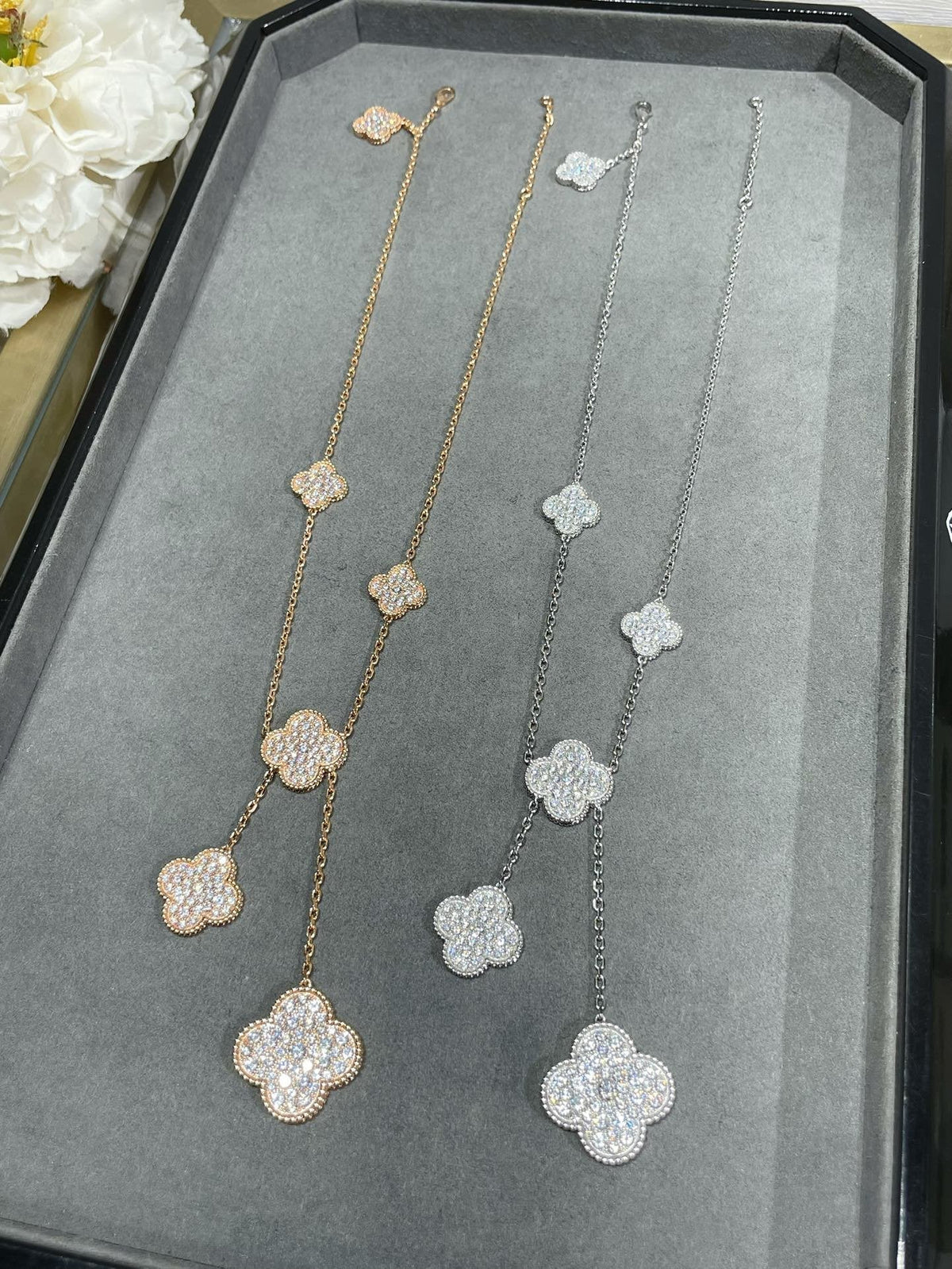 Dream CLOVER 6 MOTIF DIAMOND PAVED NECKLACE