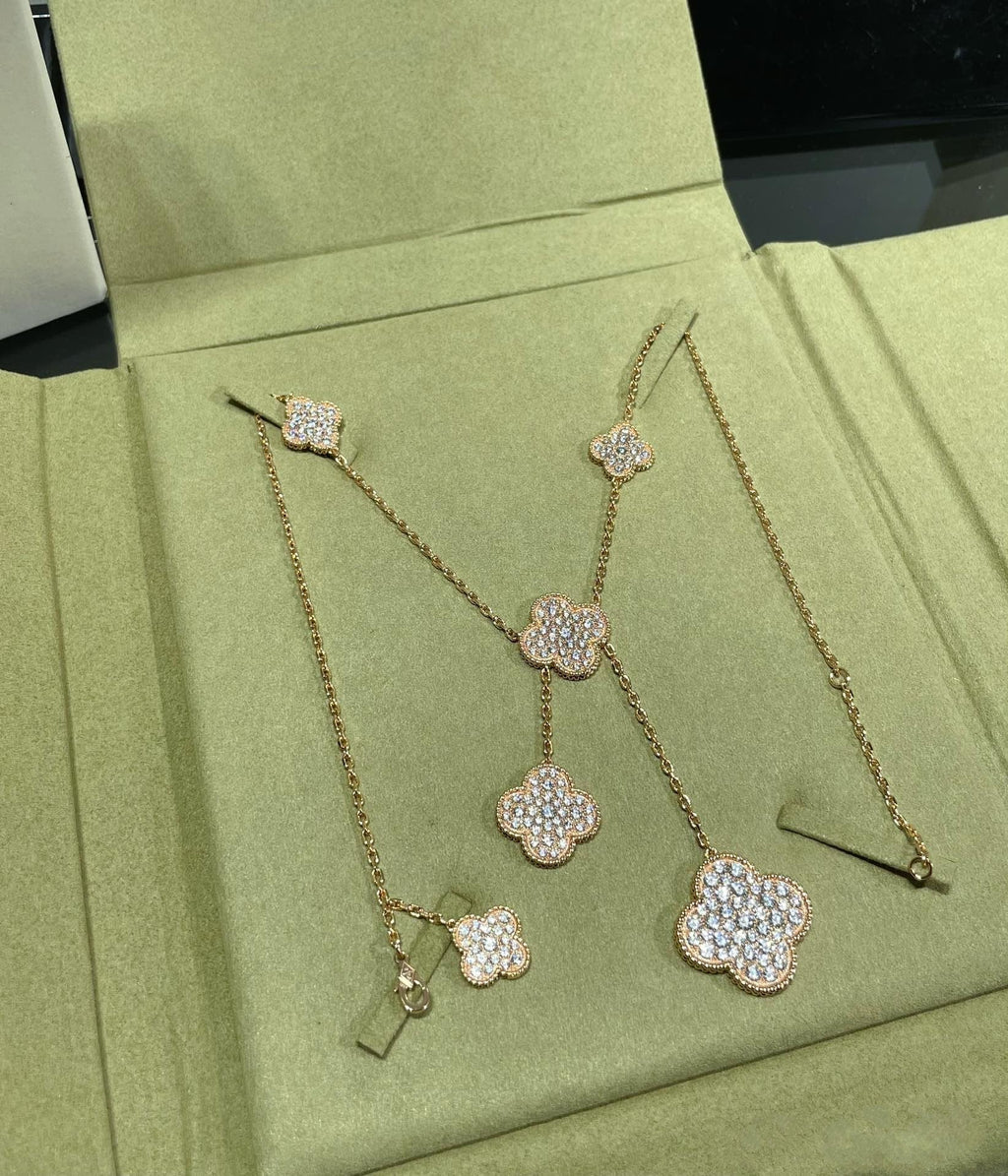 Dream CLOVER 6 MOTIF DIAMOND PAVED NECKLACE