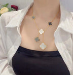 Dream CLOVER 6 MOTIF MOP ONYX GOLD NECKLACE