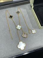 Dream CLOVER 6 MOTIF MOP ONYX GOLD NECKLACE