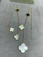 Dream CLOVER 6 MOTIF MOP ONYX GOLD NECKLACE