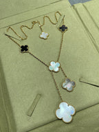 Dream CLOVER 6 MOTIF MOP ONYX GOLD NECKLACE