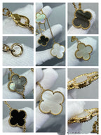 Dream CLOVER 6 MOTIF MOP ONYX GOLD NECKLACE