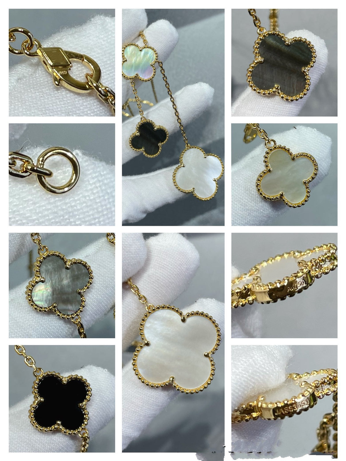 Dream CLOVER 6 MOTIF MOP ONYX GOLD NECKLACE