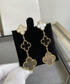 Dream CLOVER 3 MOTIF MOP ONYX DARK MOP PINK GOLD EARRINGS