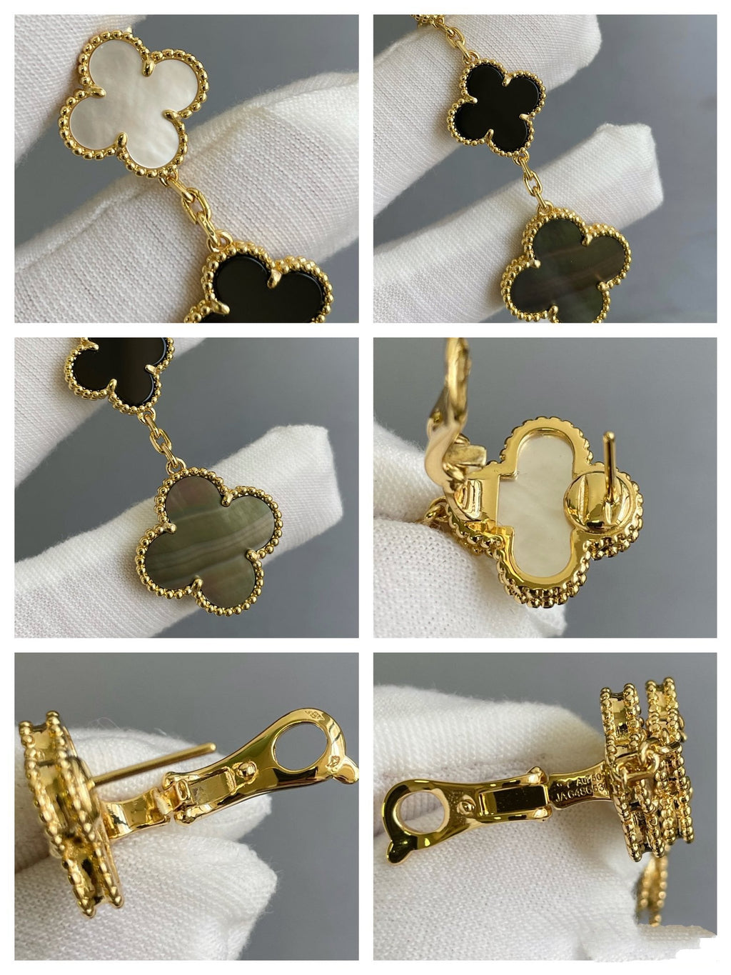 Dream CLOVER 3 MOTIF MOP ONYX DARK MOP PINK GOLD EARRINGS