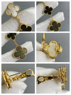 Dream CLOVER 3 MOTIF MOP ONYX DARK MOP PINK GOLD EARRINGS