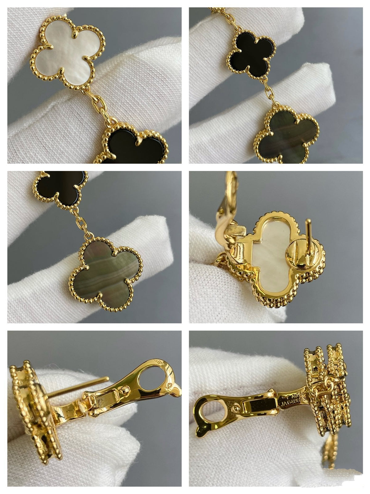 Dream CLOVER 3 MOTIF MOP ONYX DARK MOP PINK GOLD EARRINGS