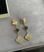 Dream CLOVER 3 MOTIF MOP ONYX DARK MOP PINK GOLD EARRINGS