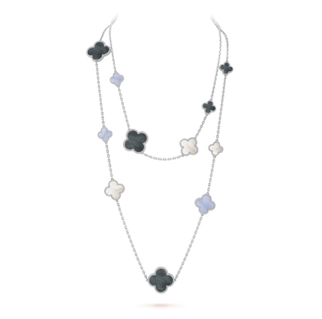 Dream CLOVER 16-Motiv Halskette aus Chalcedon, Perlmutt und Silber