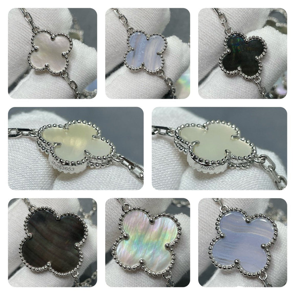 Dream CLOVER 16-Motiv Halskette aus Chalcedon, Perlmutt und Silber