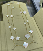 Dream CLOVER 16 MOTIF WHITE MOP GOLD NECKLACE