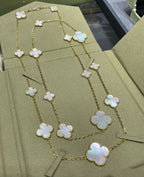 Dream CLOVER 16 MOTIF WHITE MOP GOLD NECKLACE