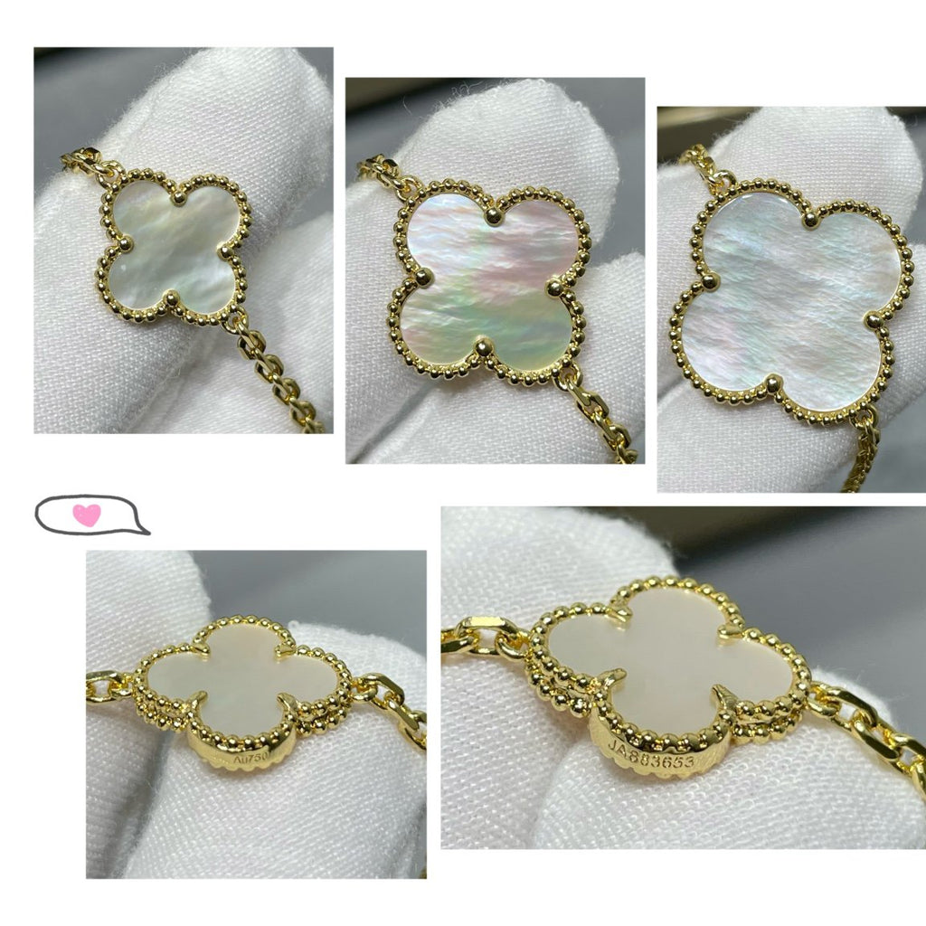 Dream CLOVER 16 MOTIF WHITE MOP GOLD NECKLACE