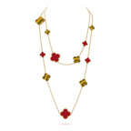 Dream CLOVER 16 MOTIF CARNELIAN TIGER EYE ROSE GOLD NECKLACE