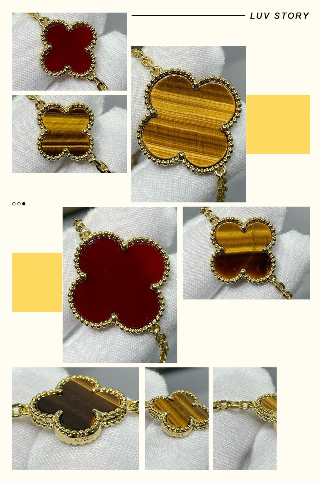 Dream CLOVER 16 MOTIF CARNELIAN TIGER EYE ROSE GOLD NECKLACE