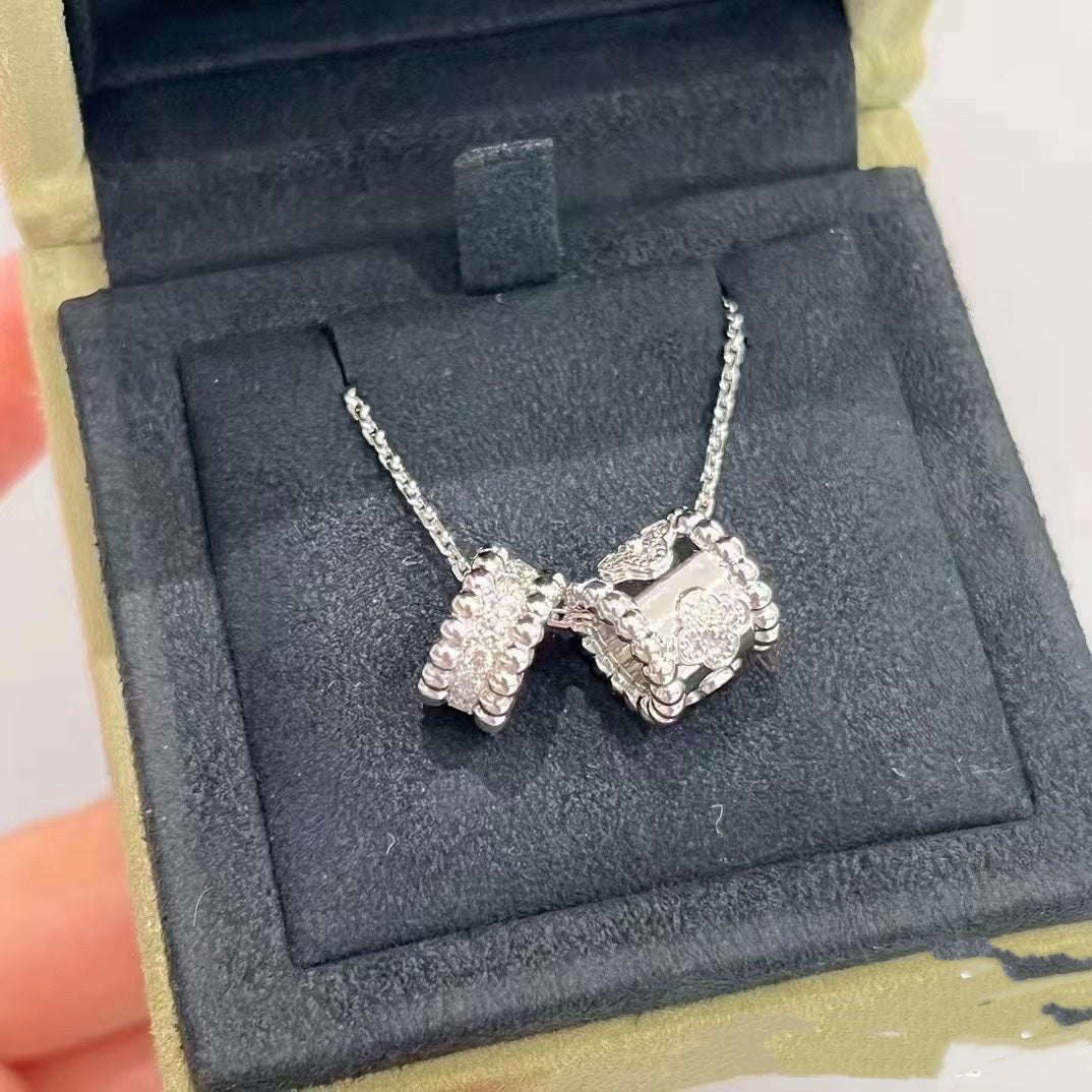 Dream PERLEE DOUBLE PENDANT SILVER DIAMOND NECKLACE