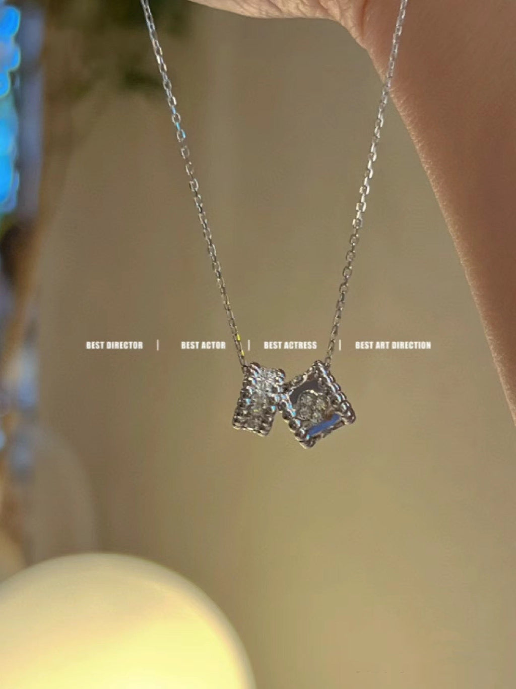 Dream PERLEE DOUBLE PENDANT SILVER DIAMOND NECKLACE