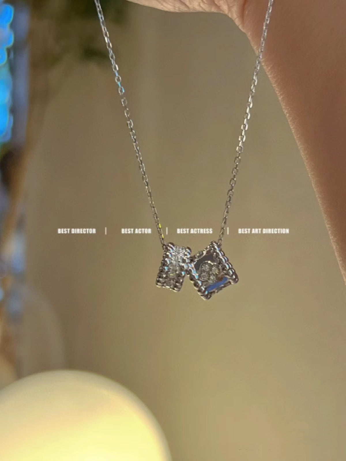 Dream PERLEE DOUBLE PENDANT SILVER DIAMOND NECKLACE