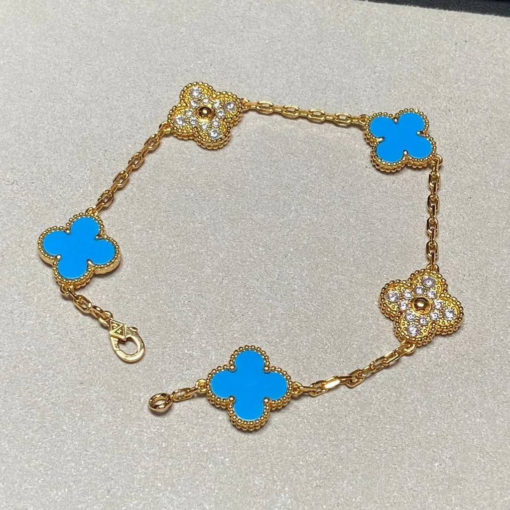 [Dream ]Neue CLOVER 5 MOTIF BLAUER ACHAT ARMBAND KOLLEKTION