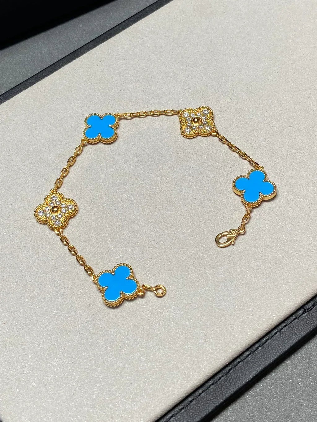 [Dream ]Neue CLOVER 5 MOTIF BLAUER ACHAT ARMBAND KOLLEKTION
