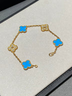 [Dream ]Neue CLOVER 5 MOTIF BLAUER ACHAT ARMBAND KOLLEKTION