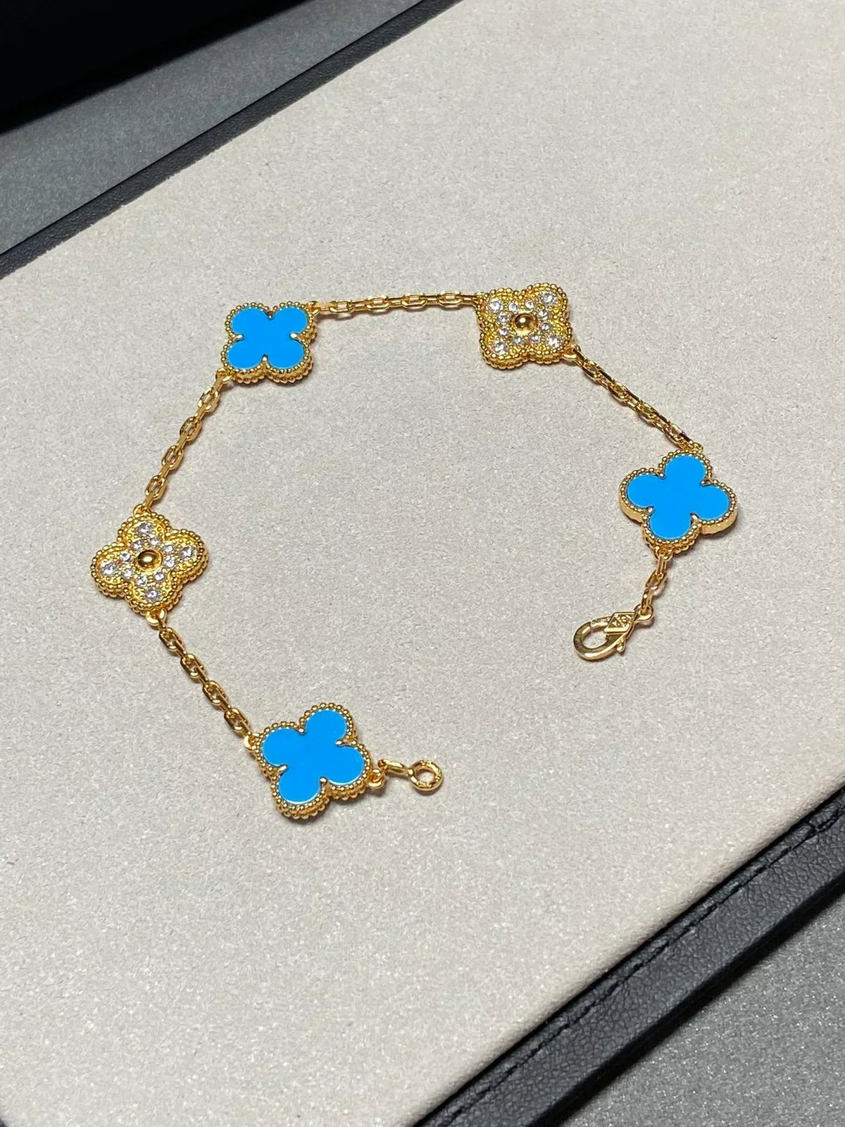 [Dream ]Neue CLOVER 5 MOTIF BLAUER ACHAT ARMBAND KOLLEKTION