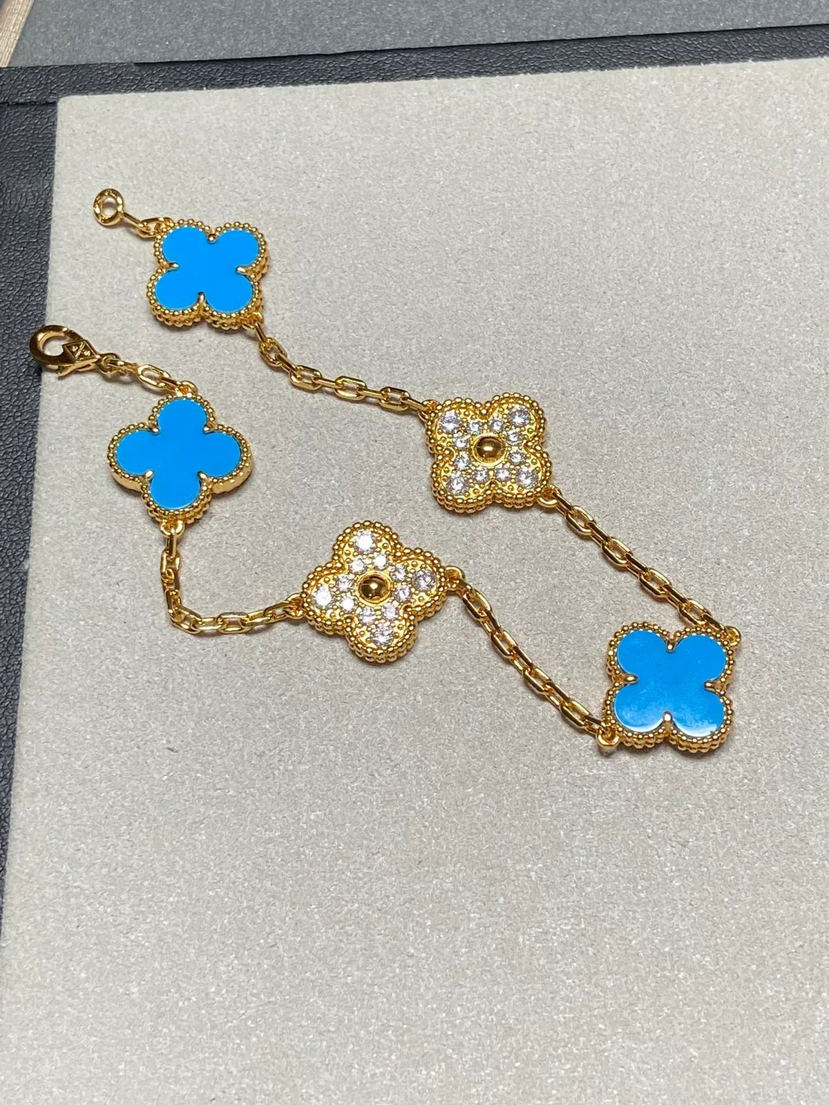 [Dream ]Neue CLOVER 5 MOTIF BLAUER ACHAT ARMBAND KOLLEKTION
