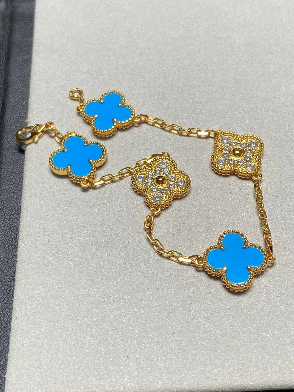 [Dream ]Neue CLOVER 5 MOTIF BLAUER ACHAT ARMBAND KOLLEKTION