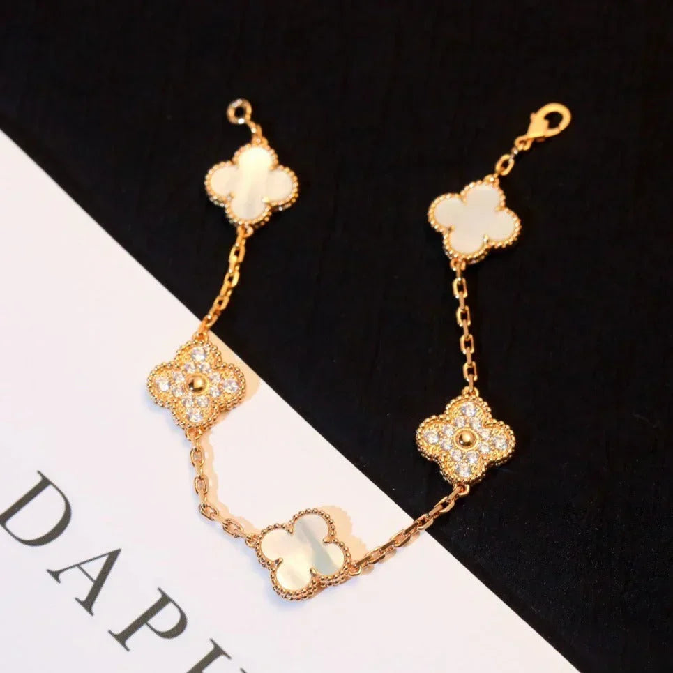 [Dream ]New CLOVER WHITE PEARL MOP 5 MOTIF BRACELET COLLECTION