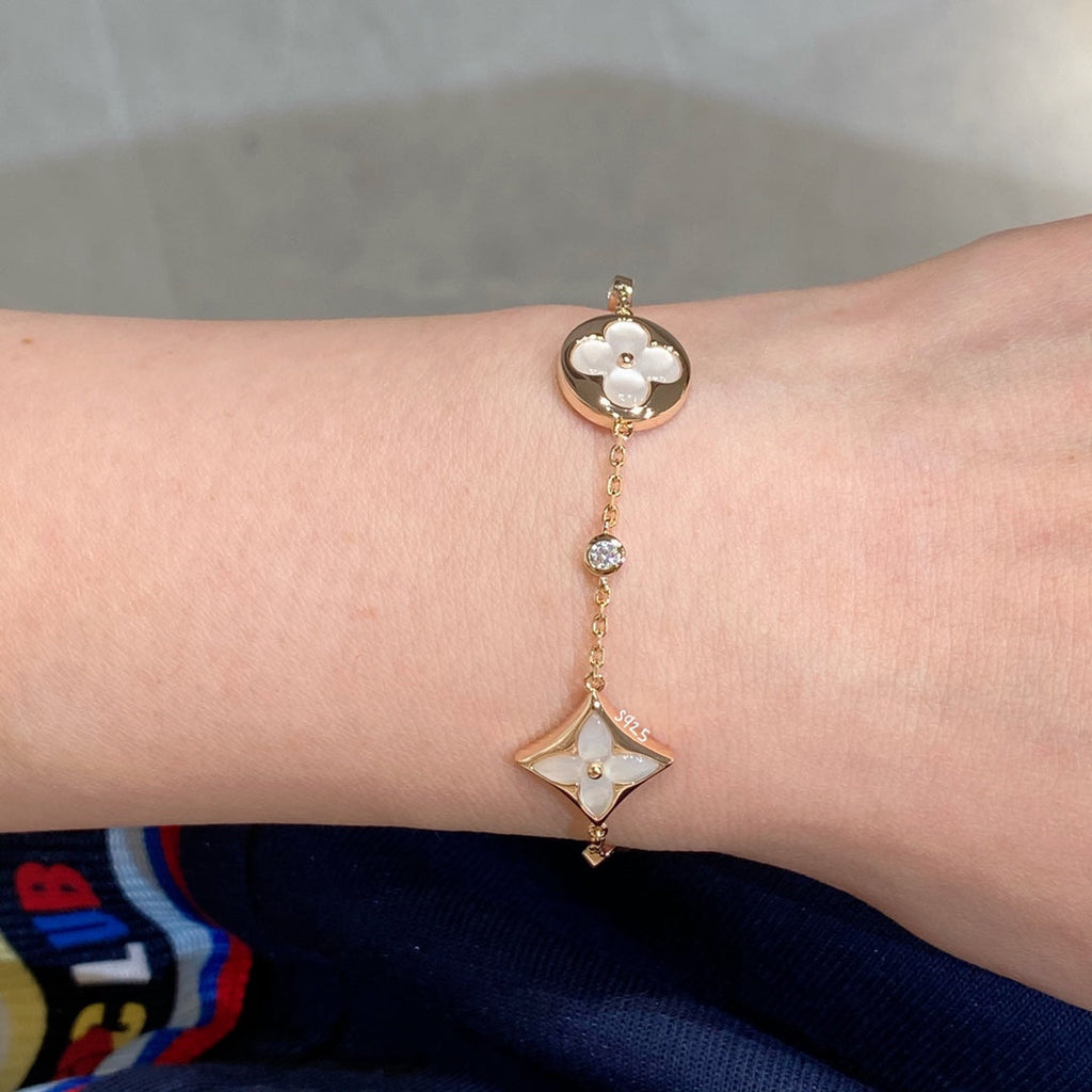 Dream STAR AND SUN 4 MOTIF WHITE MOP PINK GOLD BRACELET