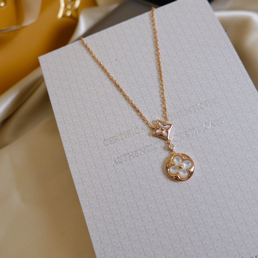 Dream STAR AND SUN WHITE MOP 2 MOTIF PINK GOLD NECKLACE