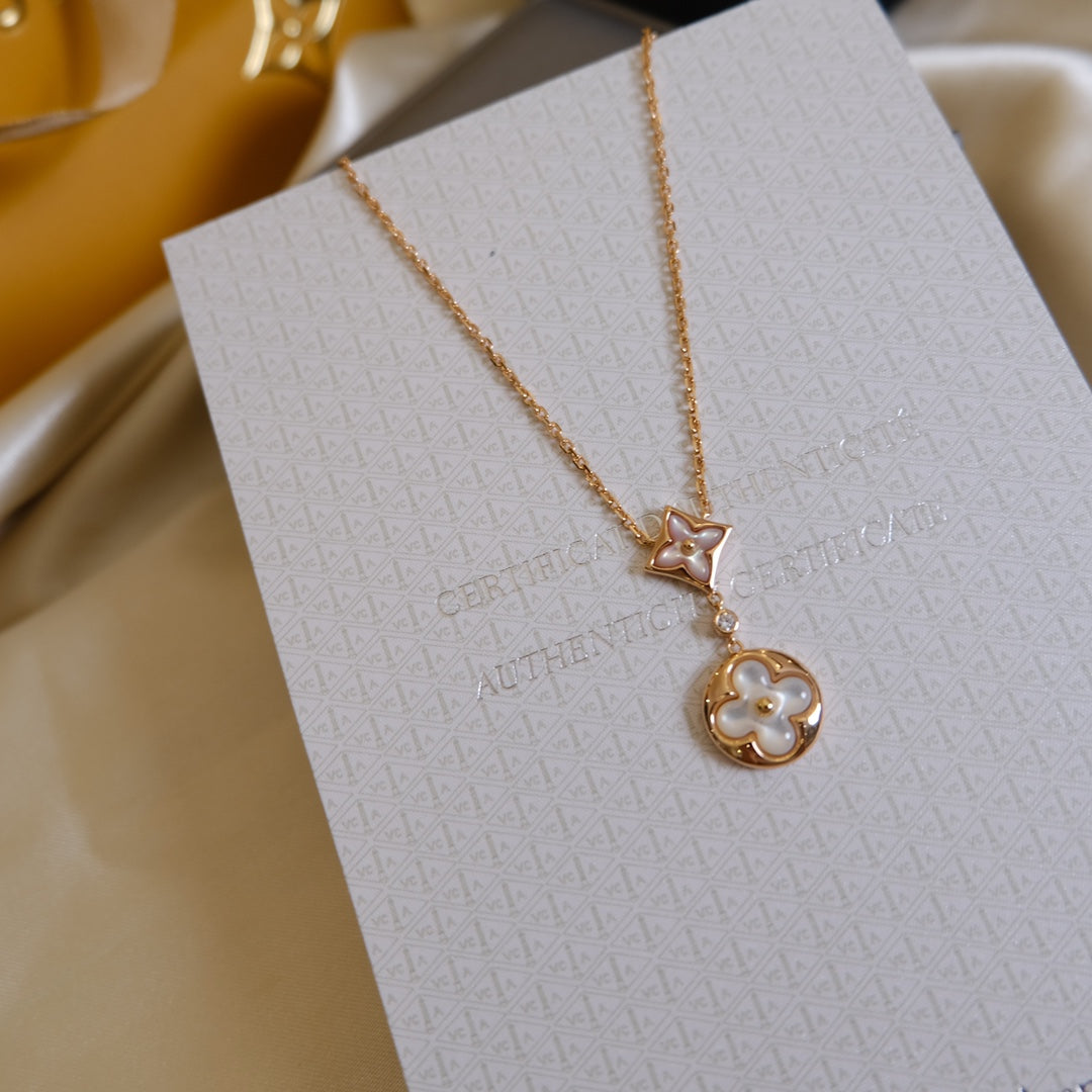 Dream STAR AND SUN WHITE MOP 2 MOTIF PINK GOLD NECKLACE
